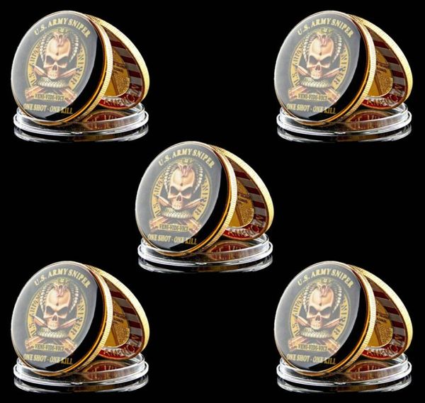 5 pezzi US Army militare Craft Crafter Sniper Hawk Core Valori 1oz Gold Plaked Challenge One S One Kill Coin4417370