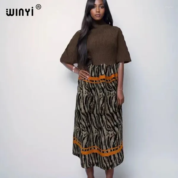 Sıradan Elbiseler Winyi Leopar Baskı Konfor Sıcak Moda Kaftan Kış Elbisesi Zarif Afrika Kadınlar Kaftan için Parti Giysileri