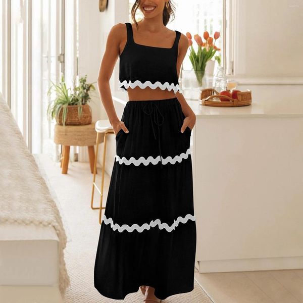 Abiti da lavoro Elegante abito da abbigliamento Summer Clothing 2024 Fashion Versatile Sonshere-Sleeveless e Long Skirt Abito per femmina