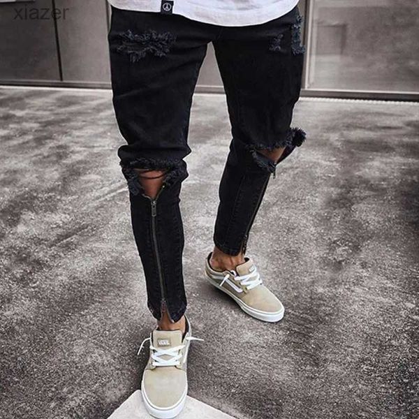 Jeans maschile maschile designer cool designer jeans nero stretto e lacrimoso elastico ultra sottile adatto per i pantaloni da uomo s-3xl saltare