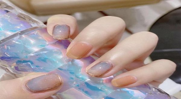 False Nails 24pcs Fake Nail Art Crystal Artificial Press com Jelly Glue Cover Completa Diário Diário acabado curto Manicure Tool3208039