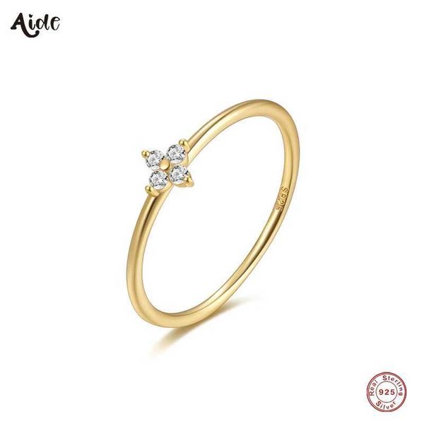 Ringas de banda Aide 925 Pure Silver Zircon Minimalist Ultra Fin Ring for Women 18K Gold Vintage Wedding Party Gift Q240429