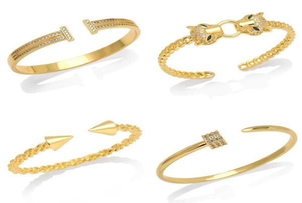Модный открытый браслет для ногтей Золотой хип -хоп леопардовый главный браслет модный набор шнек для мужчин для мужчин и женщин7712408
