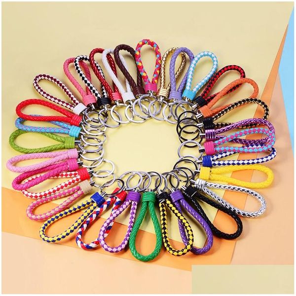 Plüsch Schlüsselanhänger hochwertige kreative handgewebte Lederkabel Kabelschlüsselkette Männlich und weibliches Paar Key Ring Chain Bag Anhänger kleiner Gif othyu