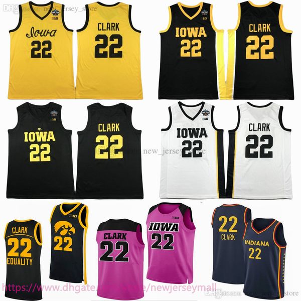 Custom S-6XL 2024 Draft Pick No.1 Basquete Women College Indiana 22 Caitlin Clark Jersey Iowa Hawkeyes 22 camisas NCAA Black Branco Amarelo Marinha Menina Menina Juventude Juventude Juventude