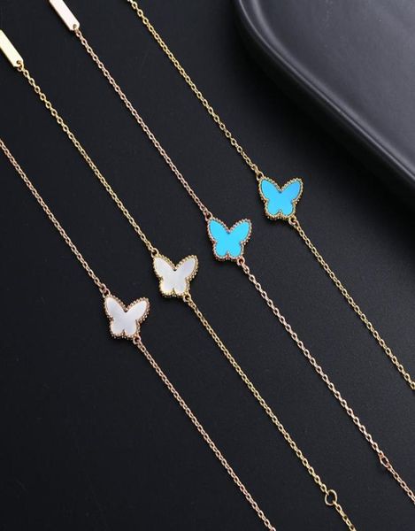 Sweet Butterfly Designer Charm Bracelets for Women Girls Cute Lovely 18k Gold Luxury Brand White Shell Link Chain Party W9172160