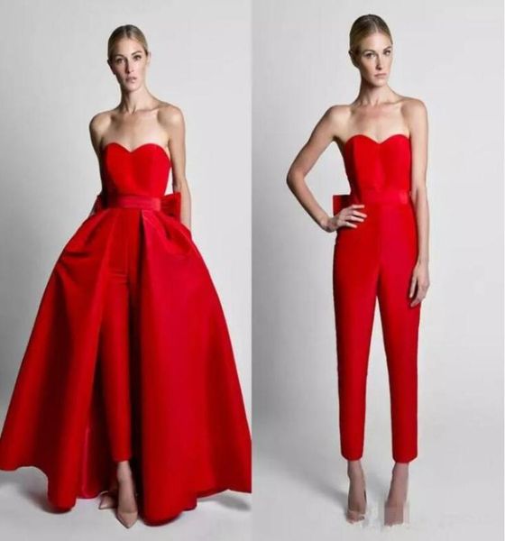 NEU Red 2019 Krikor Jabotian Jumpsuits Abendkleider mit Bogen abnehmbarer Zug Schatz Prom Formal Partykleider1986787