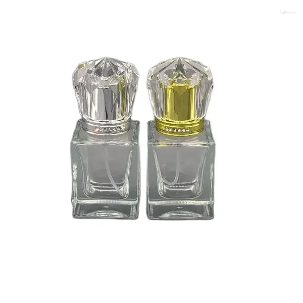 Garrafas de armazenamento atomizador de garrafa de pulverização 30 ml 6pcs bomba parafuso bomba de luxo dourn prata diamante tampa vazia quadrada de vidro reabastecido de vidro transparente