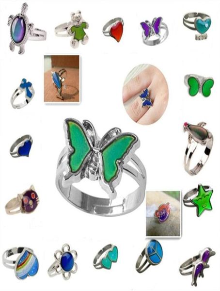 Mood Ring Star Moon Butterfly Olhos azuis ajustáveis grandes mudanças ovais de cor anéis249p6054355