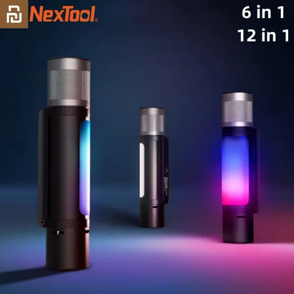 Control Youpin Nextol 12in1/6in1 Flashlight USBC Powerbank Hazard Alarm with Pick Up Actived Color RGB Music Rhythm Light