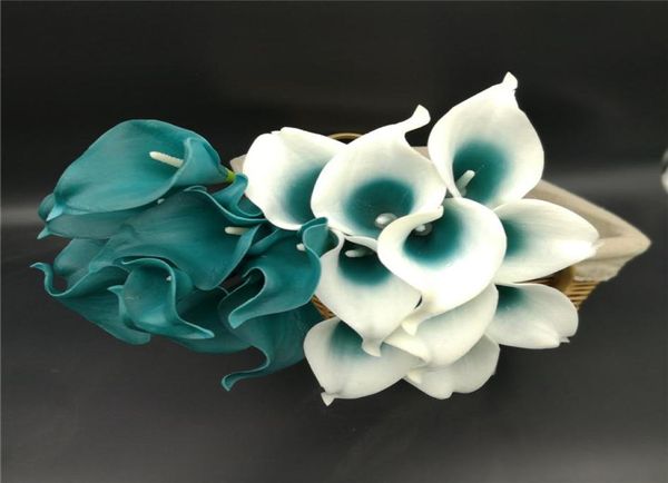 Оазис -бирок свадебные цветы Тил синий каллу лилии 10 STEM Real Touch Calla Lily Bouquet Свадебные центральные