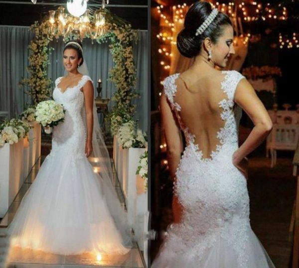 Vestidos de noiva de sereia de renda branca clássica de luxo inbal dror sexy sem costas, vestidos de nupcialmente apliques de miçangas capela trem vestidos de 9945509