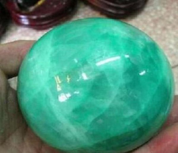 Glow de 60mm no escuro Fluorite Green Magic Crystal Healing Ball Stand5180334