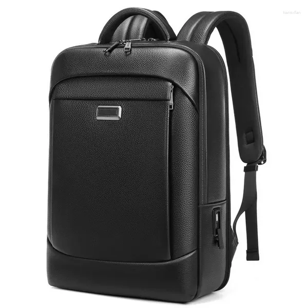 Backpack Men de alta qualidade de couro genuíno para laptop de 15,6 polegadas Capacidade de viagem de negócios Designer de tamanho grande