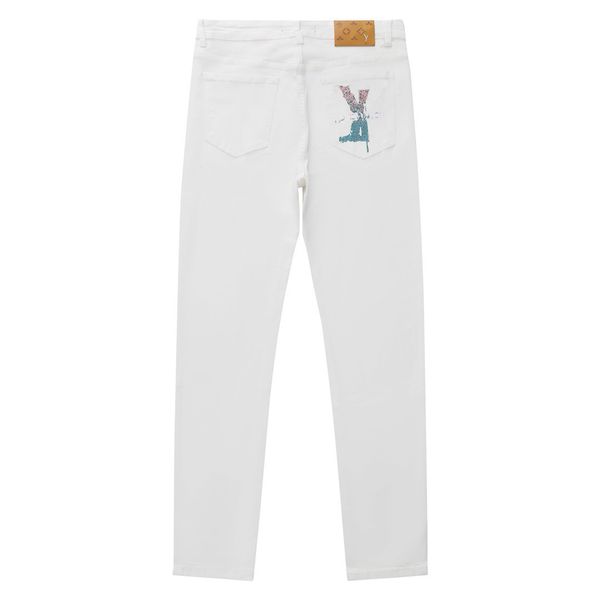 Designer de marca Men jeans jeans slim fit skinny sólido branco v jeans calça de rua calça de streetwear