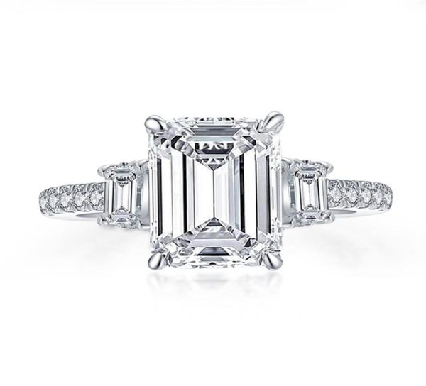 Anelli Anziw 925 Sterling Zilveren 3 Karaat Emerald Cut Engagement Ring Voor Vrouwen 3Steen Gesimuleerde Diamond Wedding Band5677833643168