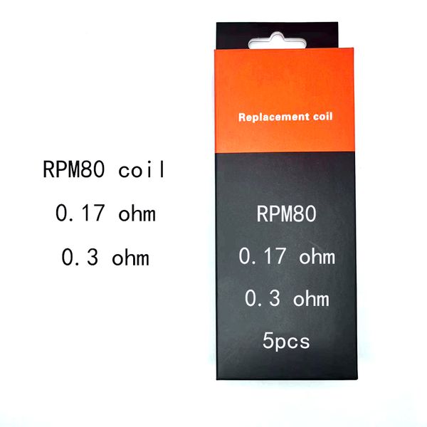 Conversores rápidos de aço inoxidável da série RPM80 Series 0,17OHM 0,3OHM (5pcs) Adequado Cartucho de Pod RGC /RPM80 Mod /RPM80 Pro