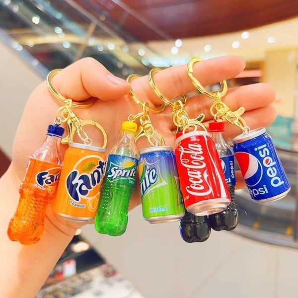 Keychains Bedanyards fofos surreal cola sprite bebidas garrafas latas de chaves de chaves de casal pingentes de carros pequenos presentes q240429