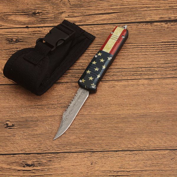 Nuovo coltello tattico automatico di piccole dimensioni C07 Damasco Hell Blade Zn-Al Cohpe Knife EDC Tascabile Calza di sopravvivenza escursionistica per escursionistica con sacca di nylon