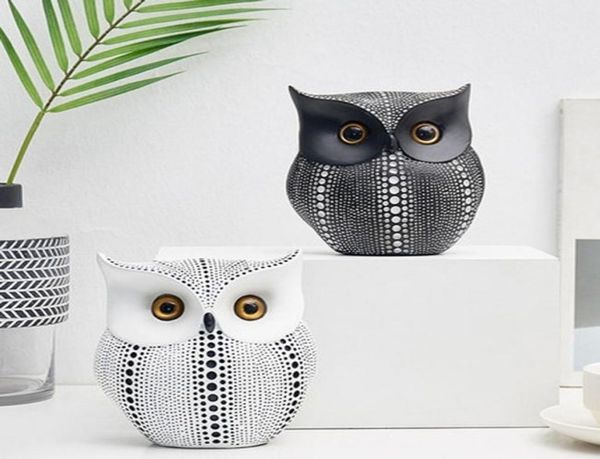 Estilo nórdico MiniMalist Craft White Black Owls Figuras de Animal Resina Miniaturas Decoração Casa Ornamentos da sala de estar Crafts Y2006933856