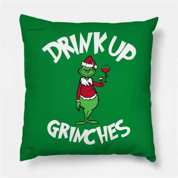 Getränk up Grinch Frohe Geschenkkissenbezug Home Decor für Weihnacht Ornamente Weihnachten Noel Santa Claus 2022 0430