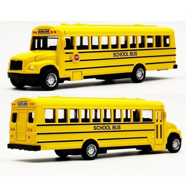 164 Diecast Slow School Bus Kids Toy Car Model Model Toys Back Boys Educational for Kids Gift 240430