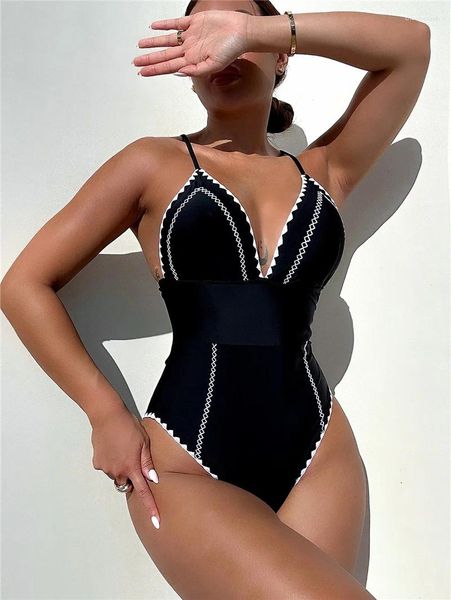 Damen Badebode V-Ausschnitt sexy Frauen Rückenless One Piece Swimsui Monokini Maio Biquini Mujer Trikini Maillot Femme Badpak