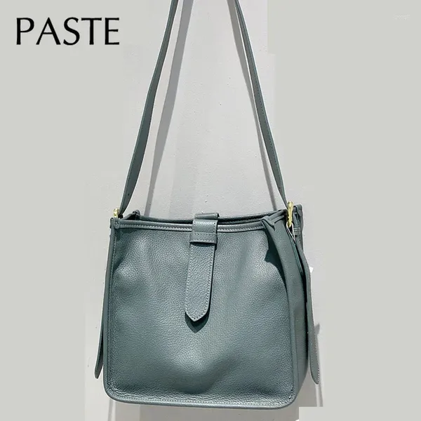 Bag Fashion Einfacher Eimer kleiner echter Leder Frauen Schulter Jugend Damen Daily Messenger wasserdicht blau blau