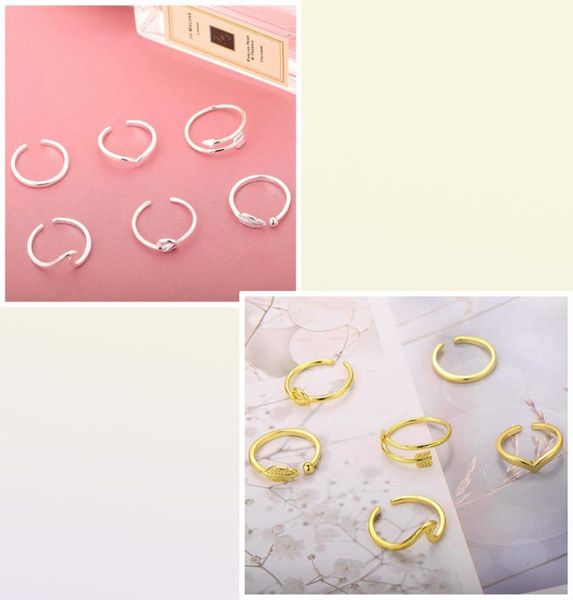 6pcs Arrow Knot Wave Rings para mulheres anéis de polegar empilhável ajustável Conjunto de jóias de férias de verão x0715253360884772314