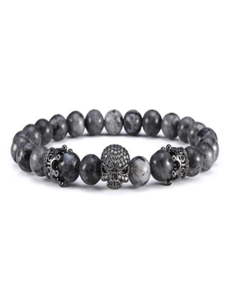 Bracciale di Buddha uomini CZ Skull Charm India Labradorite 8mm in pietra naturale Bracciale per gli uomini fatti a mano1575756