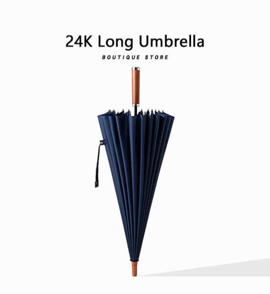 Umbrellas Luxury 24k Long Guardella Business Men Handle de madeira à prova de vento grande Golfe de golfe ao ar livre Viagem de alta qualidade UMB4200599