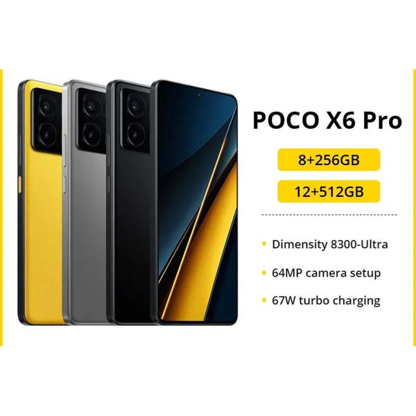 Глобальная версия Poco X6 Pro 5G Смартфон NFC 256GB/512GB DIMENTION 8300-ULTRA 67W Зарядка 64-мегапиксельной тройной камеры 120 Гц 5000MAH-12