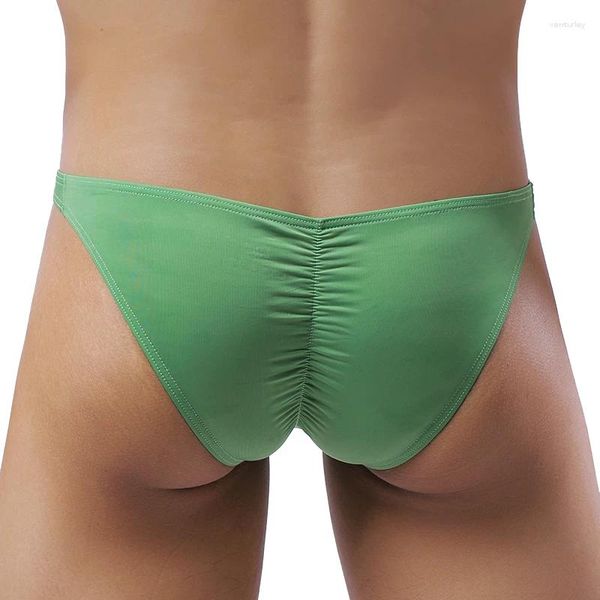 Unterhose der sexy Unterwäsche von Männern Low Taille Ice Seidenmänner Briefs durchscheinend dünn atmungsable Mann