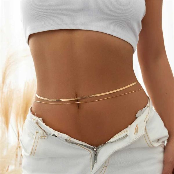 Cinture a catena in vita 8Zux IngeMark Sexy Flat Snake Chain Belly Cintura per le donne Summer Beach Bikinis Simple Body Chain Festival Accessori di gioielli D240430