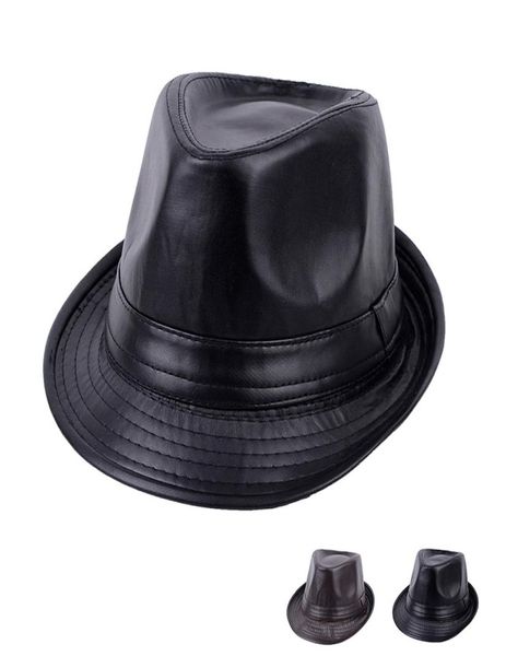 2021 Passaggio in autunno e inverno New PU Leather Hat Light Board Fashion British Retro Cap da uomo Fedora Hat Fashion9478148