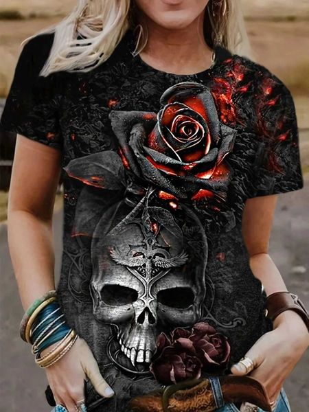 T-shirt femminile Rose Skull 3D Stampa 3d T-shirt Donne/Uomini Sonta Short Short Fashi