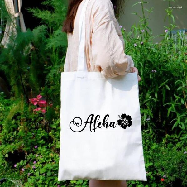 Сумки для покупок Aloha Canvas Bag Hawaii Женщины для отдыха. Повседневная пользовательская экологически чистая