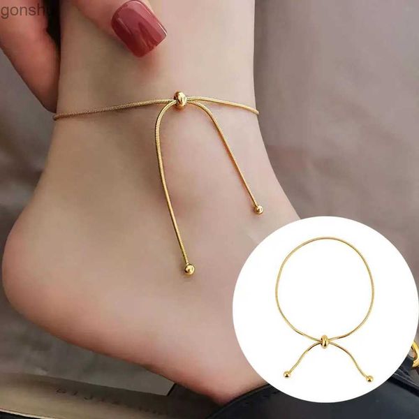 Tornozeleiras aço inoxidável Ajuste ajustável Pulseira de tornozelo Adequado para mulheres Round Snake Chain Pull Torthle Bracelet Buttern Birthday Gift Wholesale of Foot Jewelry WX