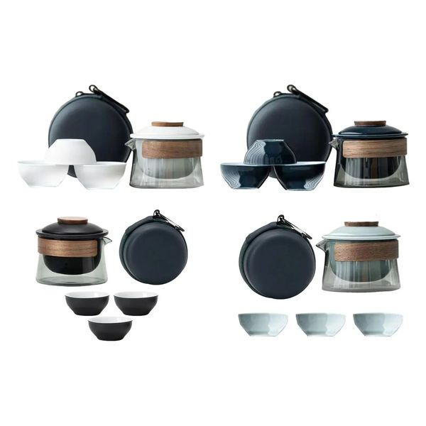 Travel Tea Set Compact Gift Loose Glass Teapot Infuser с чехлом для чая для кемпинга Семейный пикник Дня Матери на открытом воздухе 240428