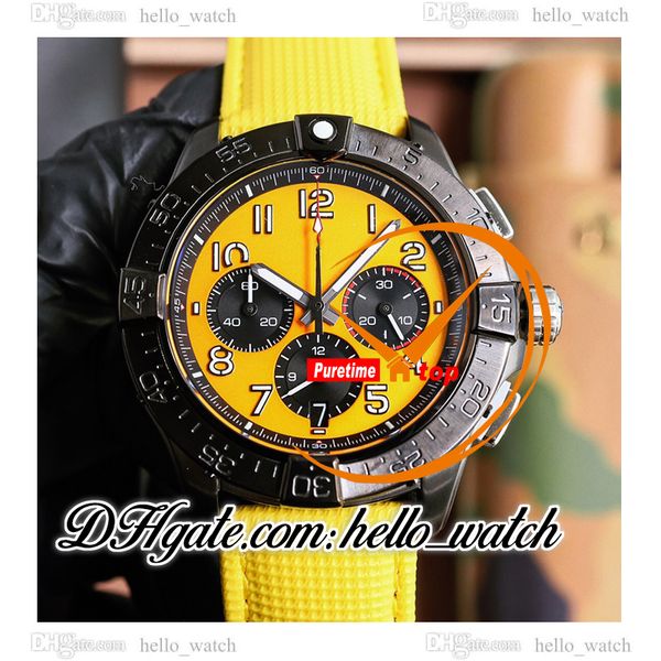 B01 Missione notturna da 44 mm SB0147101I1X1 CRONOGRAGRAFIA MENS ORGHIO SB014710 Case in acciaio nero PVD giallo orologi in pelle giallo orologi in pelle Hellowatch C132A4