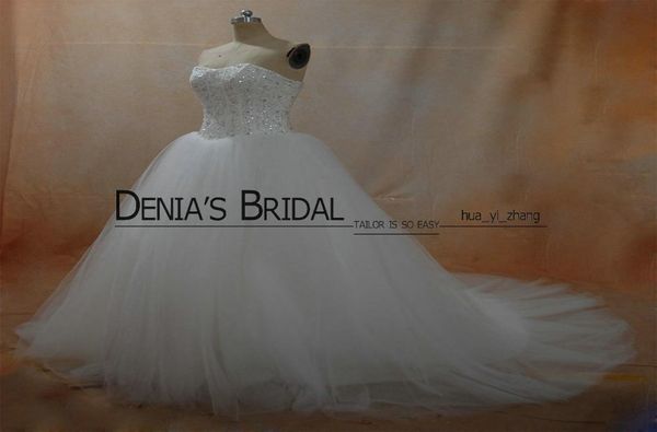 Vestidos de baile de verdade Vestidos de noiva 2016 corpete desossado com princesa inchaço Tulle Tour GOWNS1504678