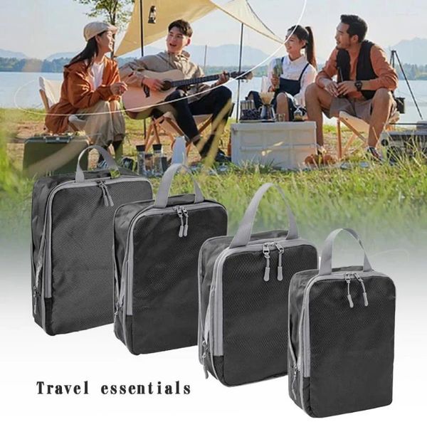 Bolsas de armazenamento 4pcs/conjunto de bagagem saco de bagagem cosméticos organizadores de abastecimento de abastecimento de abastecimento de abastecimento de zíper dobrando