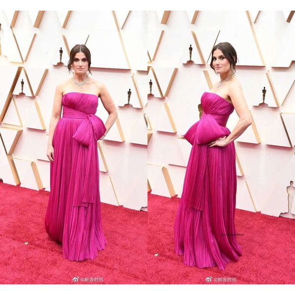 Novo chegada Idina Menzel 92th Oscar Awards Vestidos de tapete vermelho sem alças Pleriks Sashes comprimento de vestido formal vestidos de noite 0430