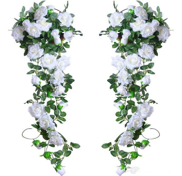 2m de comprimento Artificial Rose Vine Silk Flower Garland pendurada cestas de hera Rattan Home ao ar livre arco de casamento Decoração de parede de jardim9502121