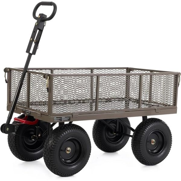 Abnehmbare Seiten und Cabrio Griff Push Cart Dolly 1200 Pfund Kapazität Gartenwagen mit Rädern campen 240420