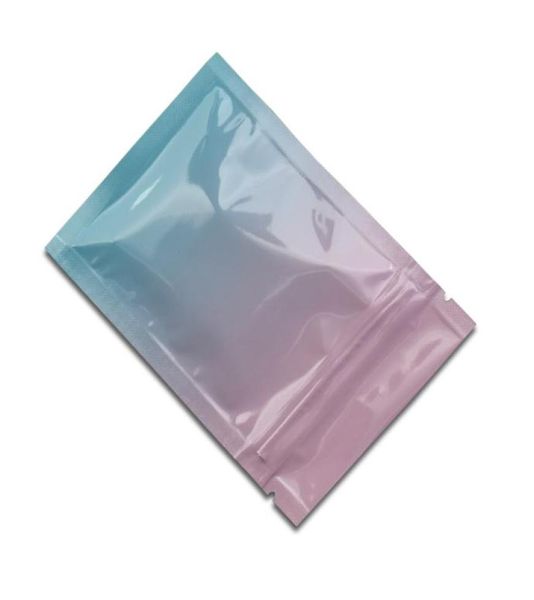 Intero 812 cm 200 pezzi rosa gradiente blu gradiente snack in alluminio snack per imballaggio zucchero caramella sacca per cibo per vuoto con cerniera Zip7757960