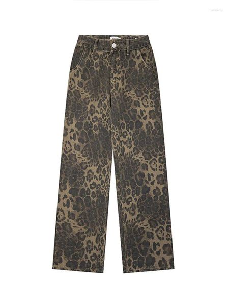 Frauen Jeans Leopardenmuster Frau Streetwear Frauen Y2K Hosen Weitbein hoher tailliertes koreanisches Mode Vintage Denim Baggy