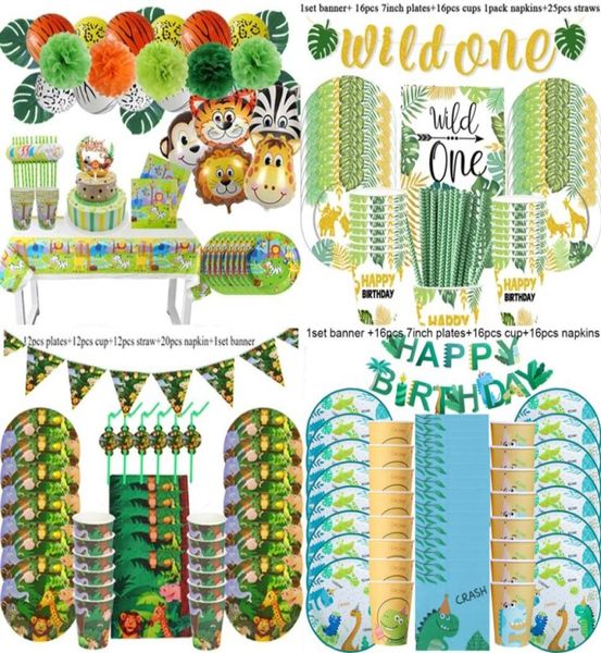 Jungle Birthday Party Decoration Disposable Tableware Conjunto Jungle Animal Florest Friends Zoo Theme Supplies Baby Shower Safari 220304189638