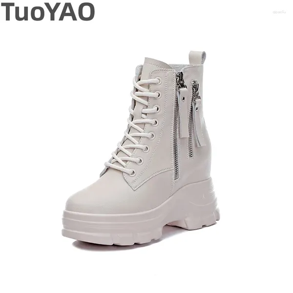 Sapatos casuais mulheres botas tornozelas de alta plataforma de vaca ulzzang 9cm saltos de cunha tênis woman outono grossa sola curta curta