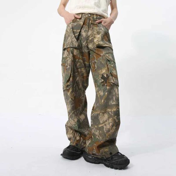 Erkek pantolon nomei Streetwear Camo Casual Yaz Yeni 2024 Mens Kargo Büyük Cep Sıcaklığı Düz ​​Geniş Bacaklar Pantolon WA4408 Q240429